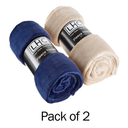 Hastings Home Set of 2 Fleece Throw Blanket Plush | Soft and Cozy for Indoor / Outdoor Use (Navy Blue and Sand) 406758ZRE